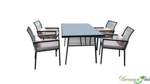  Комплект "ГРАНД": стол 163*90*н74 + 4 кресла (сталь, полиротанг, стекло, подушки)